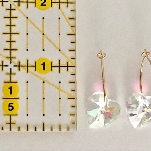 New Handmade Sparkling Dangling Crystal Heart Hoop Earrings Lightweight Elegant - Picture 6 of 8